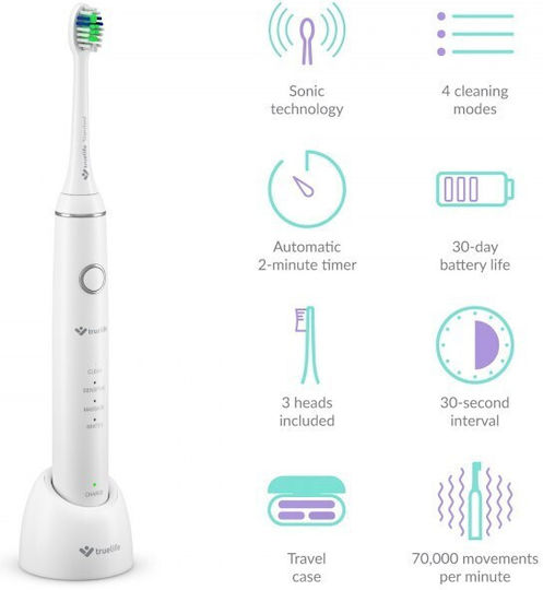 TrueLife SonicBrush Compact Ηλεκτρική Οδοντόβουρτσα με Χρονομετρητή και Θήκη Ταξιδίου Λευκή