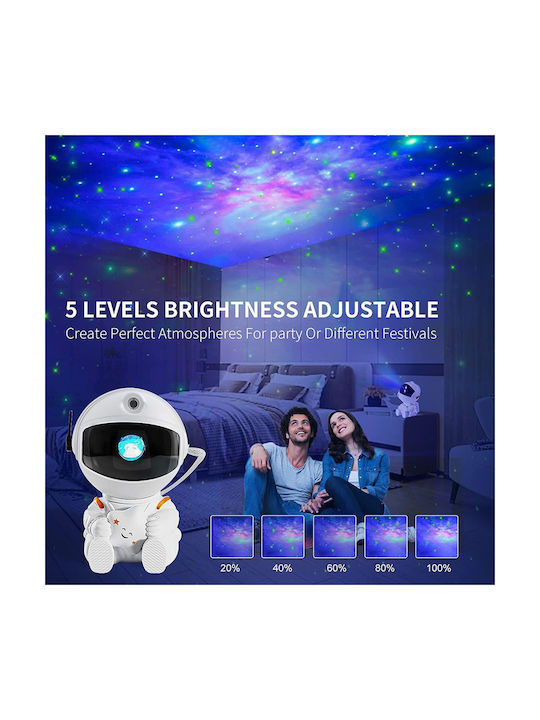 Led Περιστρεφόμενο Παιδικό Φωτιστικό Projector Astronaut με Προβολή Αστεριών Λευκό
