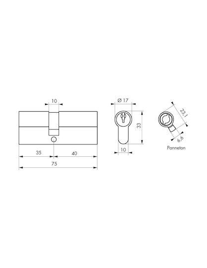 Thirard Lock Cylinder 75mm (35-40) with 3 Keys Silver
