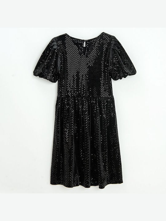 Rochie Fete Mâneca Scurtă Catifea Set Cu Accesorii Neagră