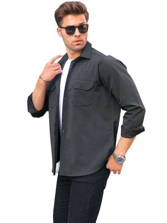 madmext Men's Shirt Overshirt Long Sleeve Black