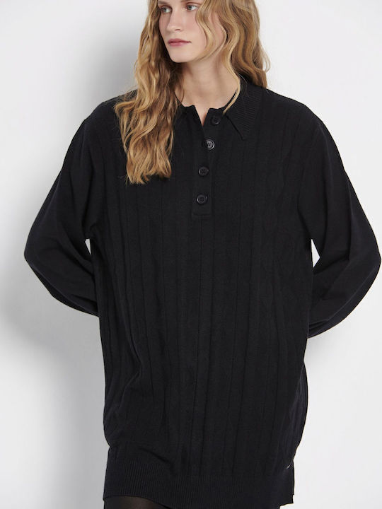 Damen Strick-Kleid-Oberteil Langärmelig Schwarze FBL008-107-13-Schwarz