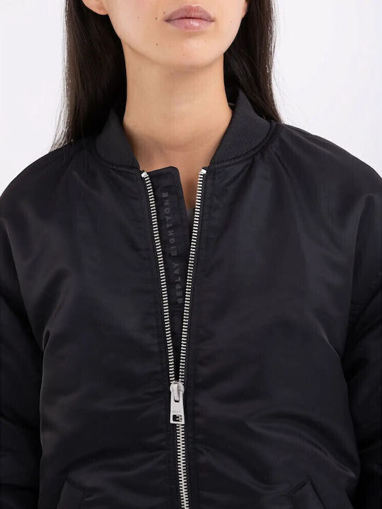 Poly Μακρύ Γυναικείο Bomber Jacket Μαύρο