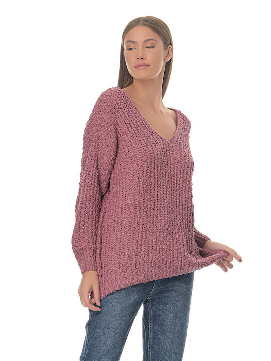 G Secret Damen Langarm Pullover mit V-Ausschnitt Rosa