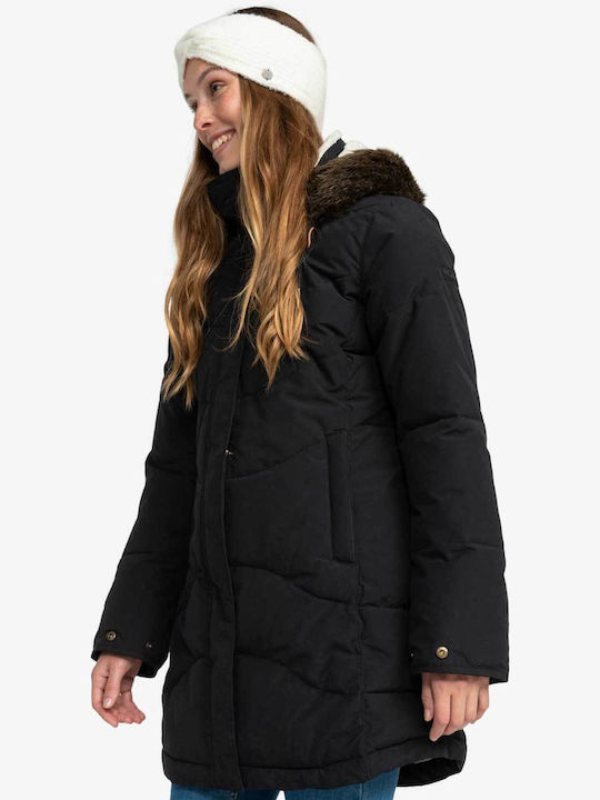 Ellie Women's Long Parka Jacket for Winter with Hood Black