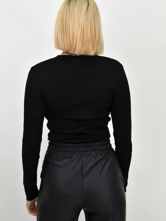 Potre Women's Crop Top Long Sleeve Black