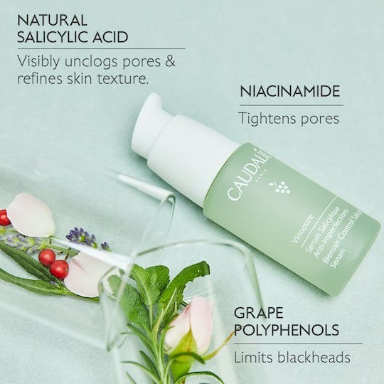 Caudalie Vinopure Blemish Control Serum Face with Niacinamide & Salicylic Acid for Radiance & Firming 30ml