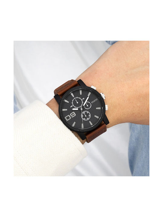 Oozoo Watch Chronograph Battery with Brown Leather Strap