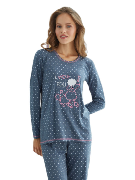Sexen De iarnă Pentru Femei De bumbac Bluză Pijamale Albastră