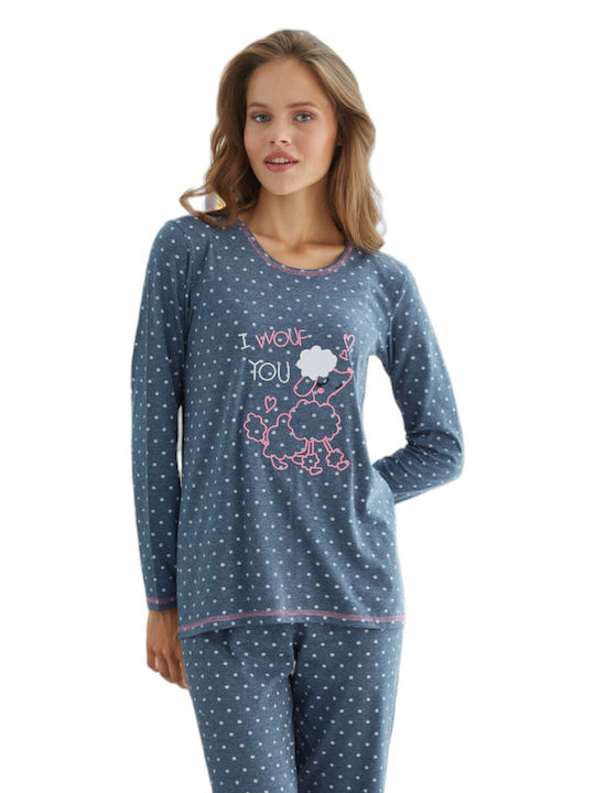 Sexen Winter Damen Baumwolle Pyjama-Oberteil Blau