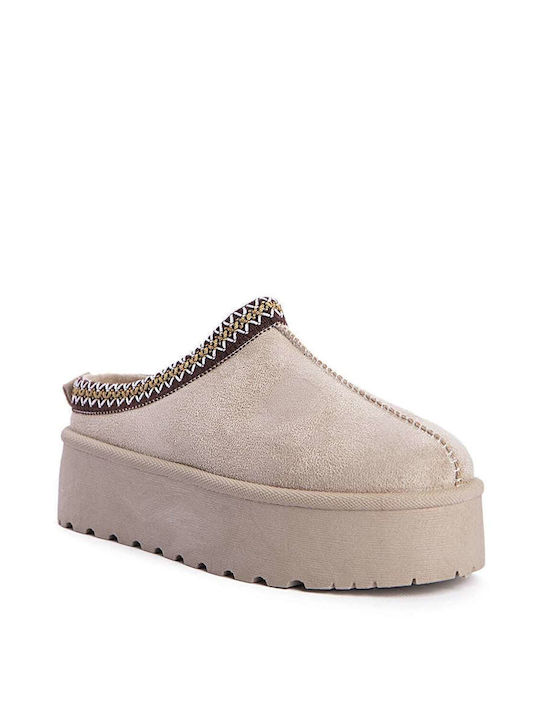 Keep Fred Synthetic Leather Women's Slippers Beige