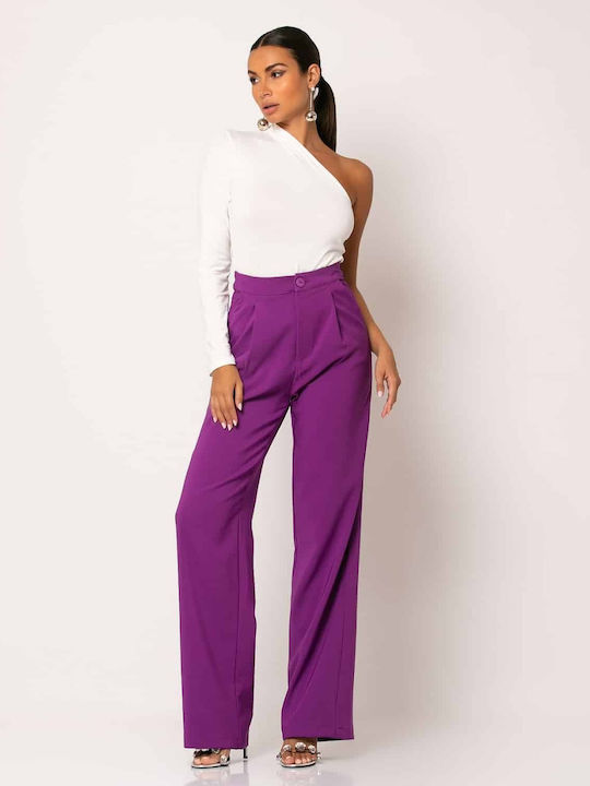 Noobass Women's High-waisted Fabric Trousers Purple