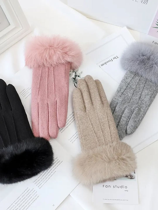 Legend Accessories Women's Woolen Touch Gloves with Fur Black