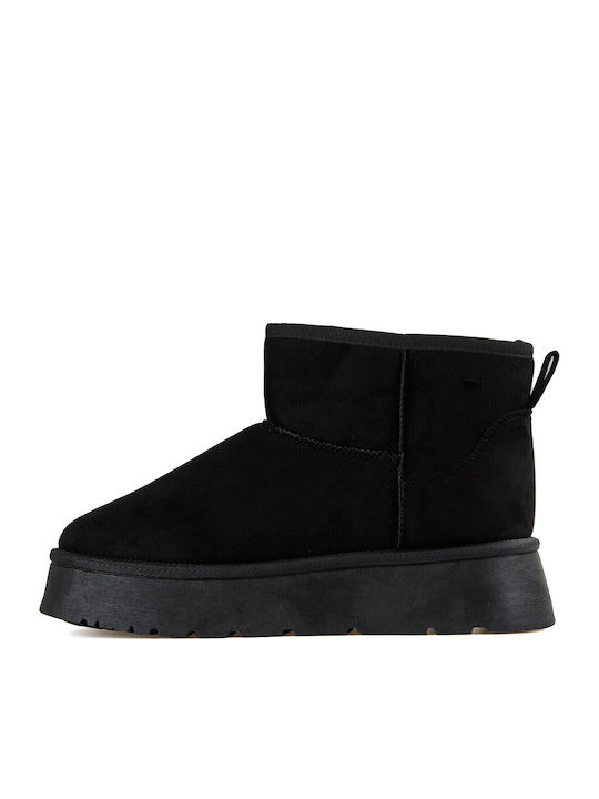Suede Women's Ankle Boots with Fur Black