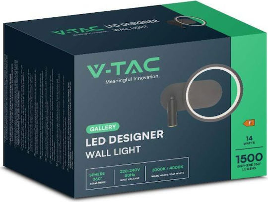 V-TAC Leuchte Wand mit Integrierter LED und Warmweißes Licht Schwarz 250x18x10cm