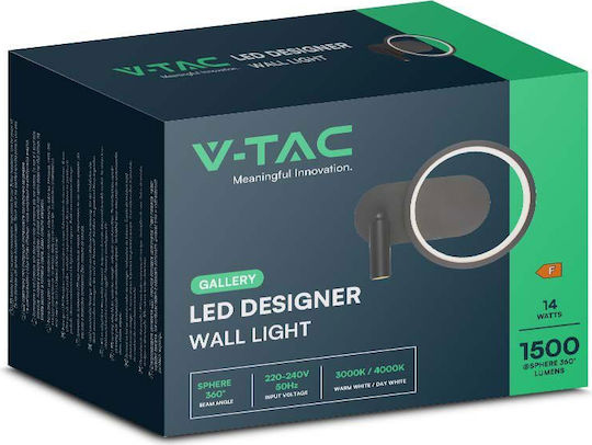 V-TAC Leuchte Wand mit Integrierter LED und Neutralweißes Licht Schwarz 250x18x10cm