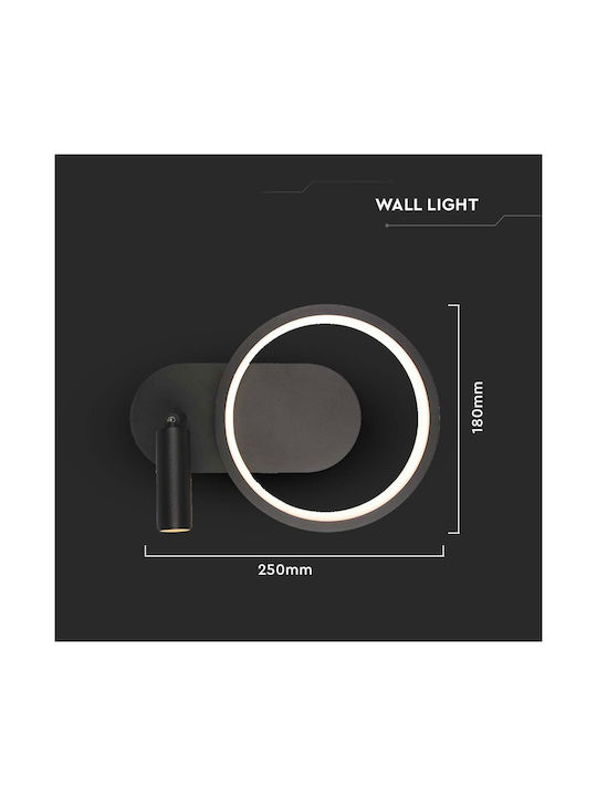 V-TAC Lamp Wall with Integrated LED and Natural White Light Black 250x18x10cm