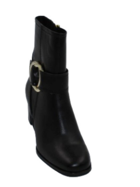 Marco Tozzi Leather Women's Ankle Boots with Medium Heel Black