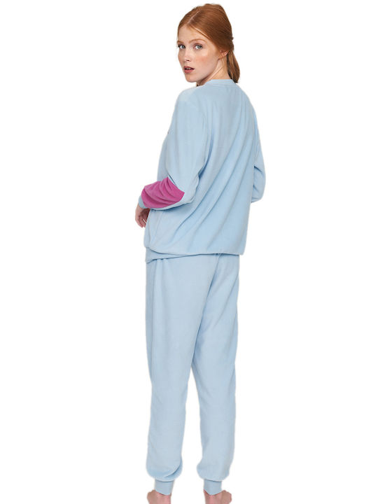 Muydemi Iarnă Set pijama femei Fleece Albastru deschis