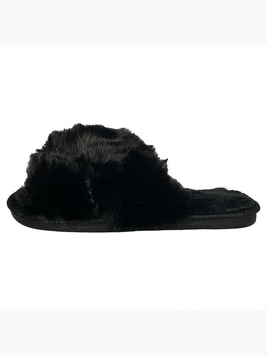 Ustyle Women's Slippers with Fur Black