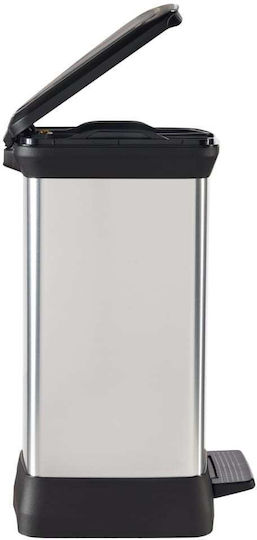 Curver Metallic Recycling Waste Bin with Pedal Silver 18lt