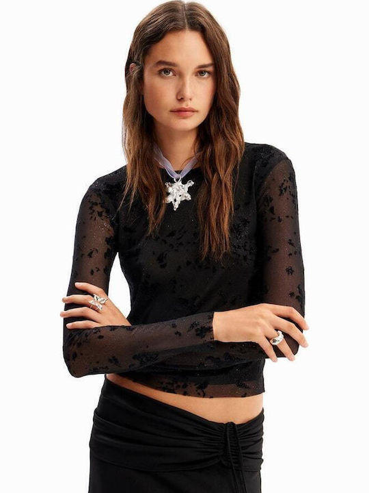Women's Blouse Velvet Long Sleeve Floral Black