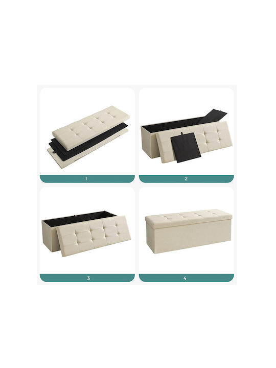 Taburet cu Spațiu de Depozitare Îmbrăcat în Țesătură Bej 110x38x38cm