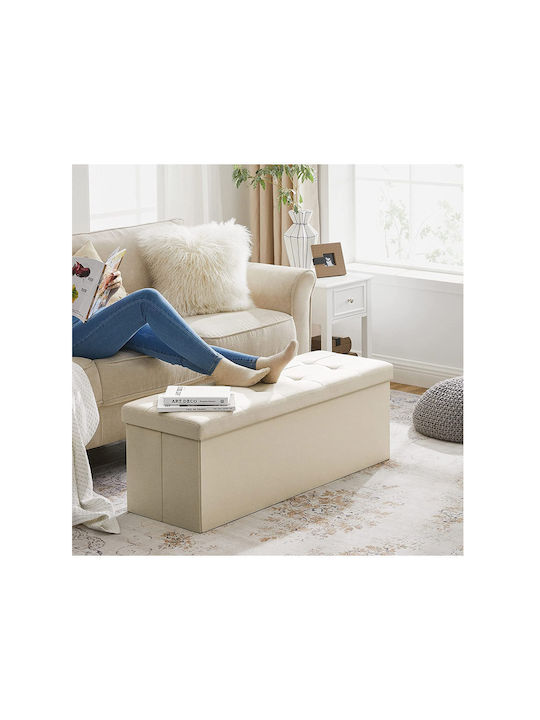 Taburet cu Spațiu de Depozitare Îmbrăcat în Țesătură Bej 110x38x38cm