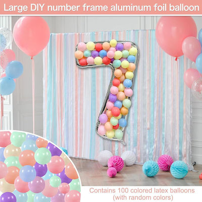 Set of 101 Balloons Latex Silver Jumbo Numbers 7 165cm