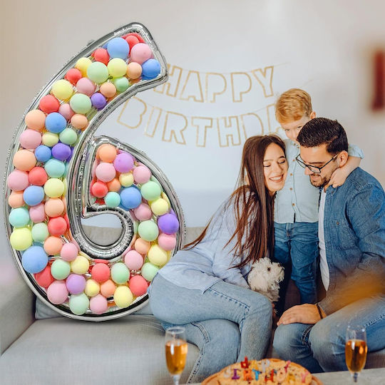 Composition with 101 Balloons Silver Numbers 6 165cm