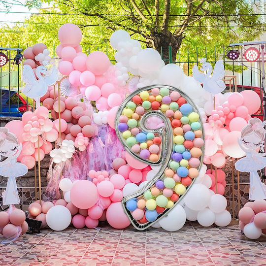 Composition with 101 Balloons Silver Numbers 9 165cm