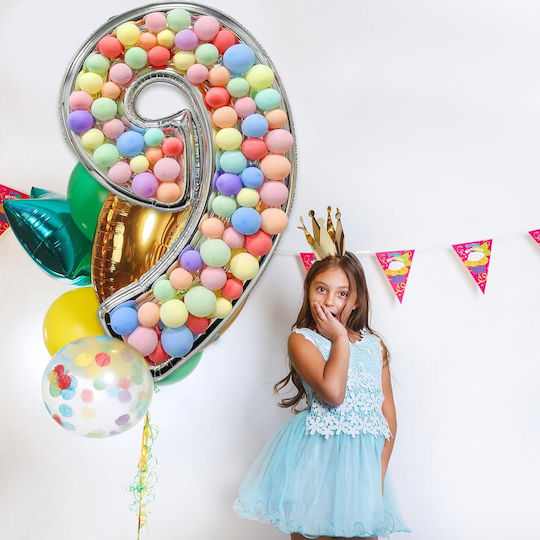 Composition with 101 Balloons Silver Numbers 9 165cm