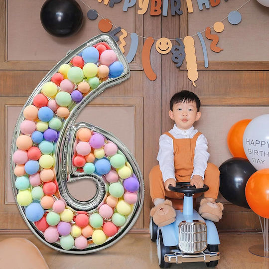 Composition with 101 Balloons Silver Numbers 6 165cm