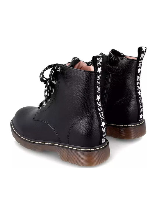 Leather Kids Boots with Laces Black