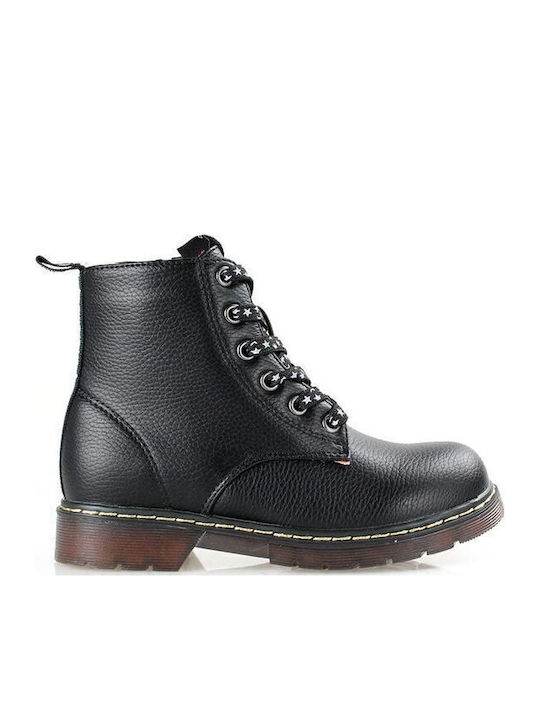 Leather Kids Boots with Laces Black