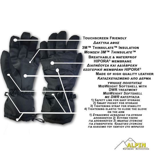 Alpin Hipora Gloves Mountaineering and Climbing with Waterproof Protection Black