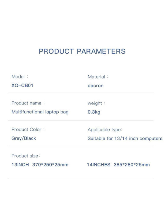 XO Cb01 Θήκη για Laptop 14" σε Γκρι χρώμα