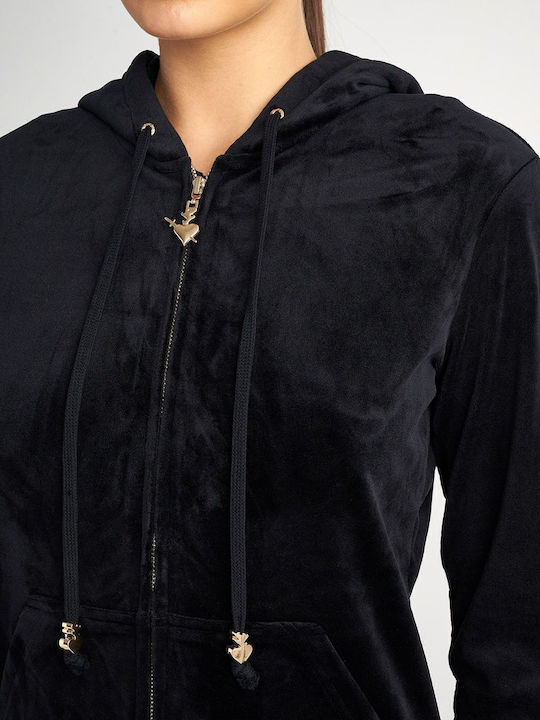 Women's Sweatshirt Jacket Velvet Hooded Black