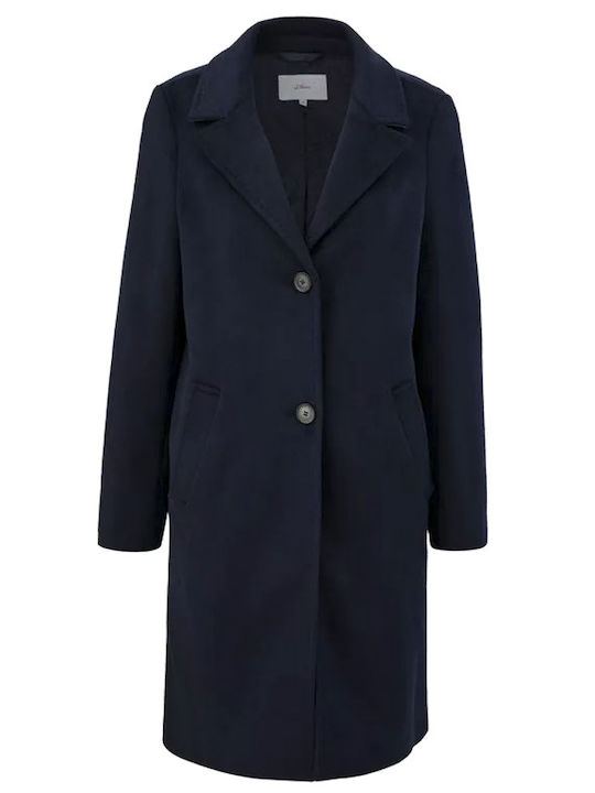 Women's Navy Blue Coat with Buttons