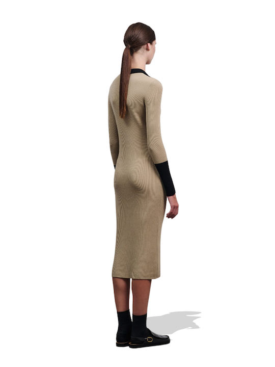 Combos Knitwear Mini Dress with Slit Beige