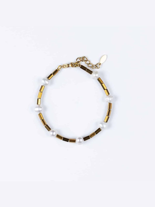 Cuoro Bracelet Gold Plated with Pearls