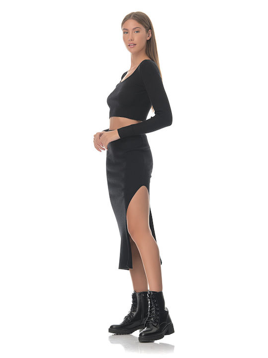 G Secret Set with Midi Skirt in Black color