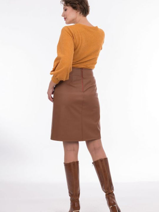 BelleFille Leather Mini Skirt in Tabac Brown color