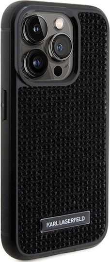 Karl Lagerfeld Rhinestone Plate Metal Logo Back Cover Plastic Negru (iPhone 15 Pro)