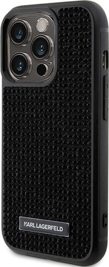 Karl Lagerfeld Rhinestone Plate Metal Logo Back Cover Plastic Negru (iPhone 15 Pro)