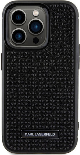 Karl Lagerfeld Rhinestone Plate Metal Logo Back Cover Plastic Negru (iPhone 15 Pro)