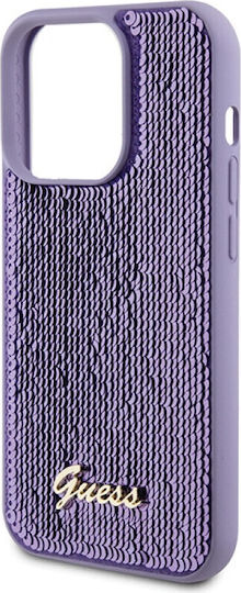 Guess Script Logo Umschlag Rückseite Metallisch Lila (Apple iPhone 15 Pro)