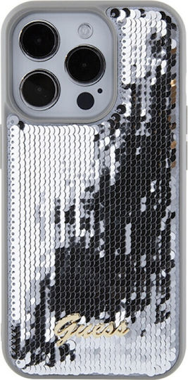 Guess Sequin Script Metal Umschlag Rückseite Kunststoff Gray (iPhone 15 Pro)