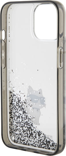 Karl Lagerfeld Liquid Glitter Choupette Umschlag Rückseite Kunststoff Transparent (iPhone 15)