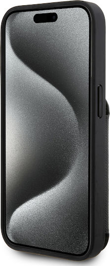 Karl Lagerfeld Saffiano Card Slot Stand Karl and Choupette Back Cover Synthetic Leather / Plastic with Card Slot Black (iPhone 15 Pro)
